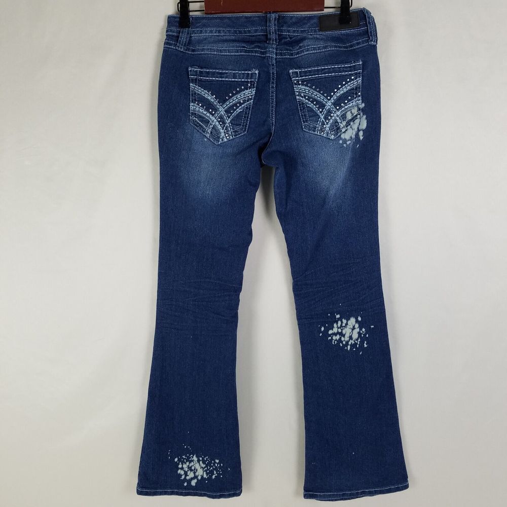 Twenty One Black Jeans Juniors 9 Blue Low Rise Curvy Flare Distressed Denim - Picture 2 of 16